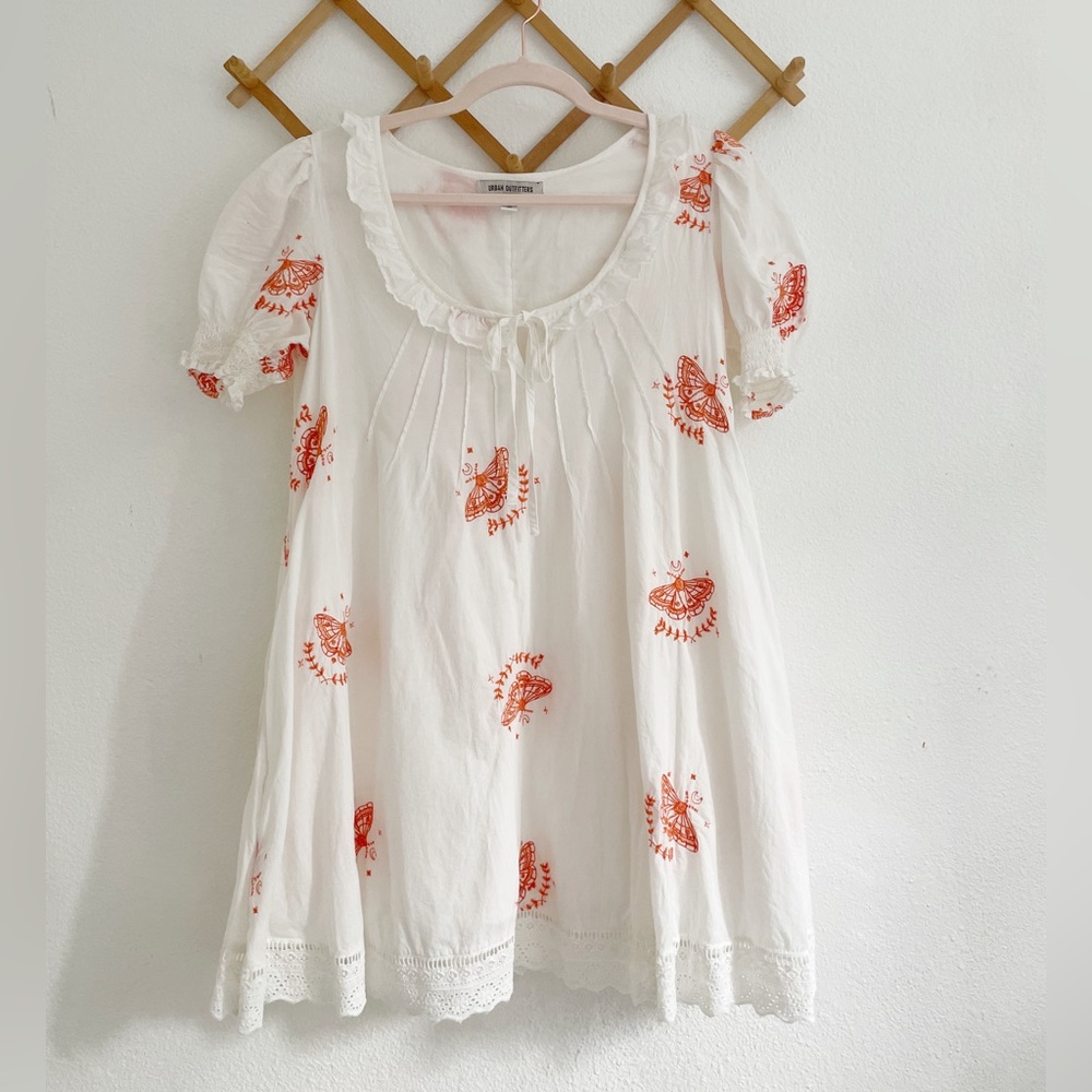 Urban Outfitters Helena Embroidered Frock Dress with Butterfly Embroidery